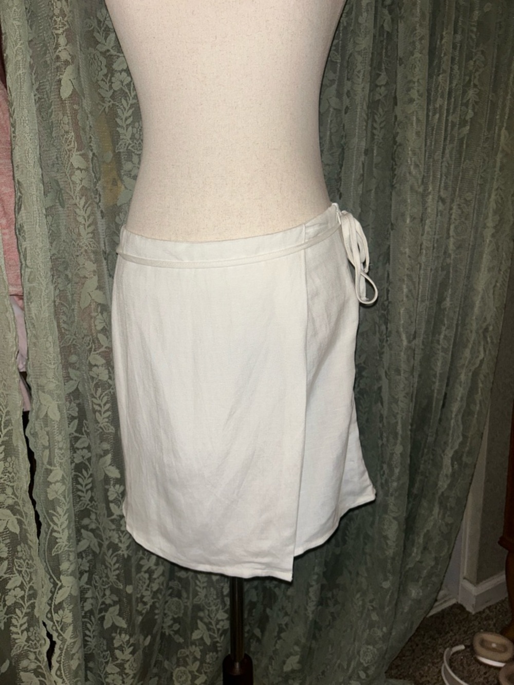 White Linen Wrap Mini Skirt